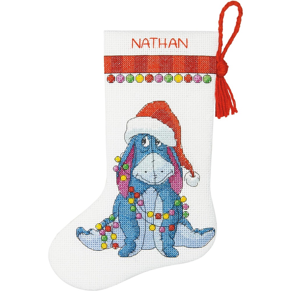Eeyore Christmas Stocking Counted Cross Stitch Kit for Beginners, 14 Count Wh...