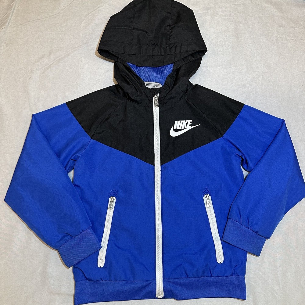 Nike Sportswear Windbreaker Track Jacket Youth S Blue Full Zip Hoodie Swoosh Y2K
