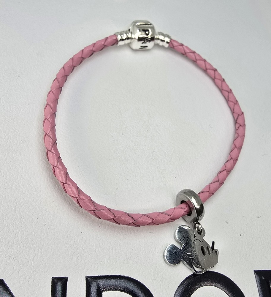 Authentic Pandora Leather Charm Bracelet with Included Charm 7.5 Inches