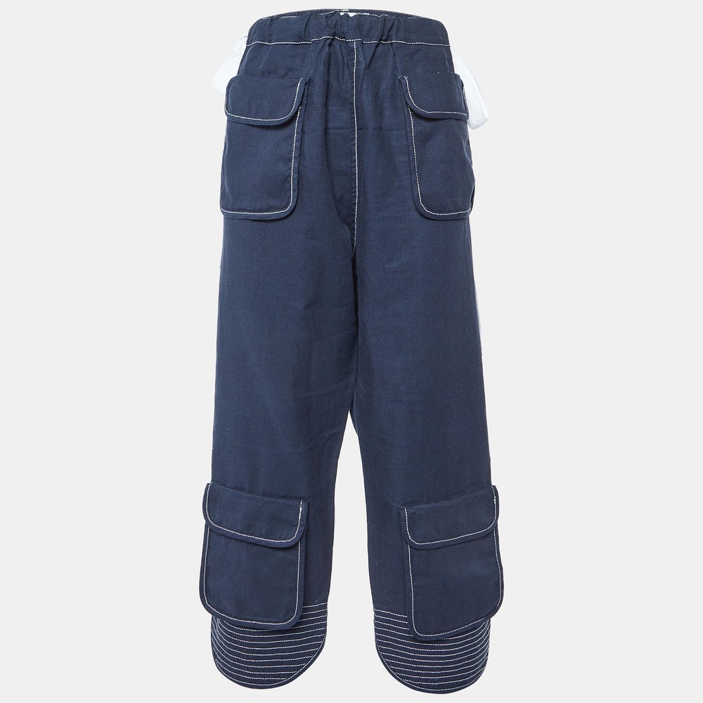Loewe Navy Blue Linen & Cotton Cargo Trousers XL