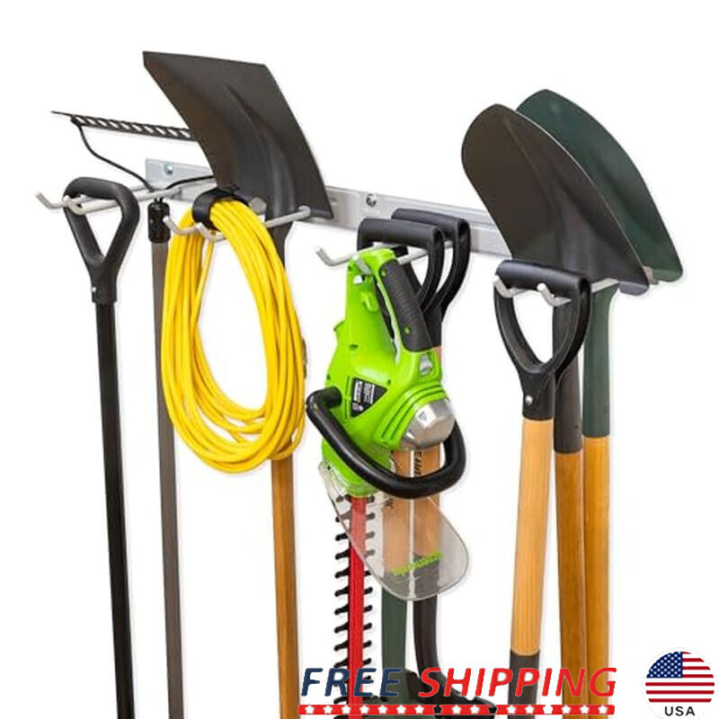 Heavy Duty Wall Mount Garage Tool Organizer for Garden and Yard Equipment Storage