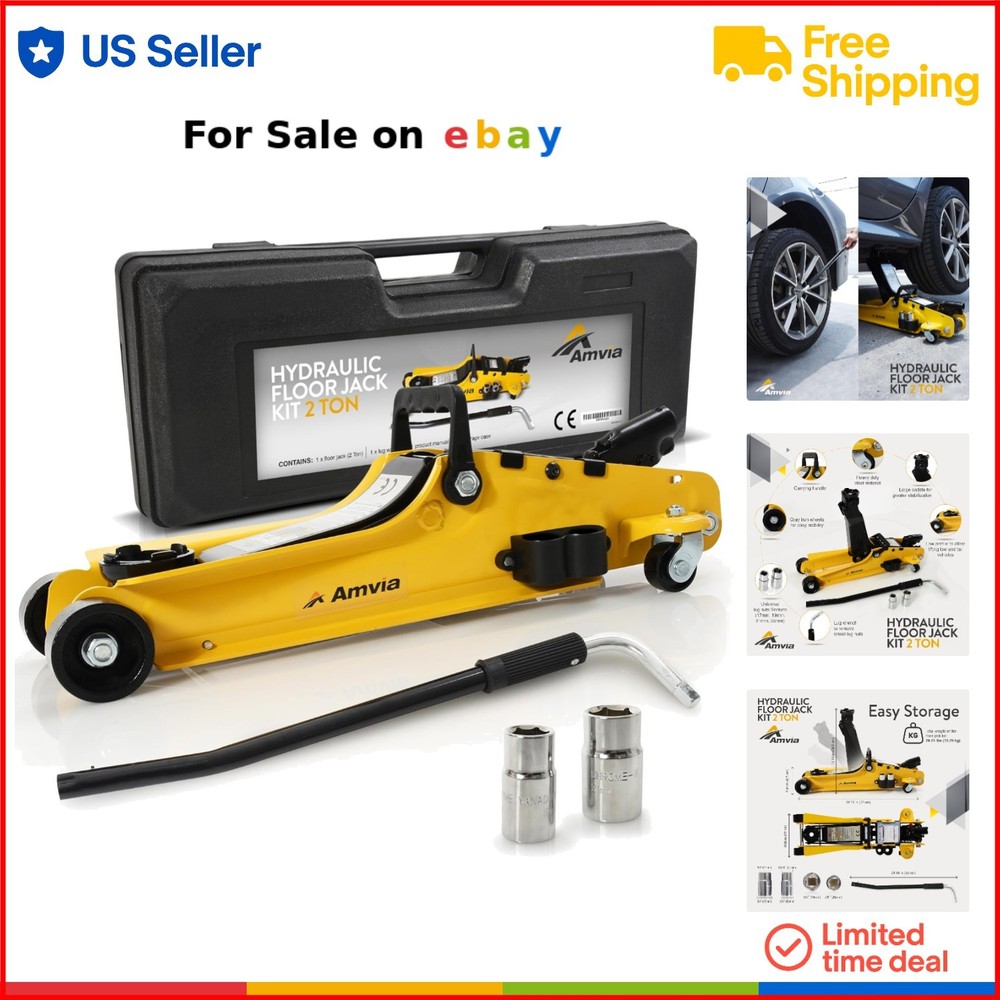 2 Ton Floor Jack Kit Hydraulic Car Jack Set Low Profile Tire Trolley