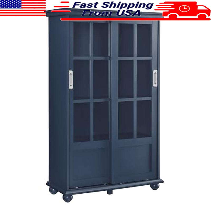 Sliding Glass Door Bookcase Adjustable Shelves Home Office Storage Display New