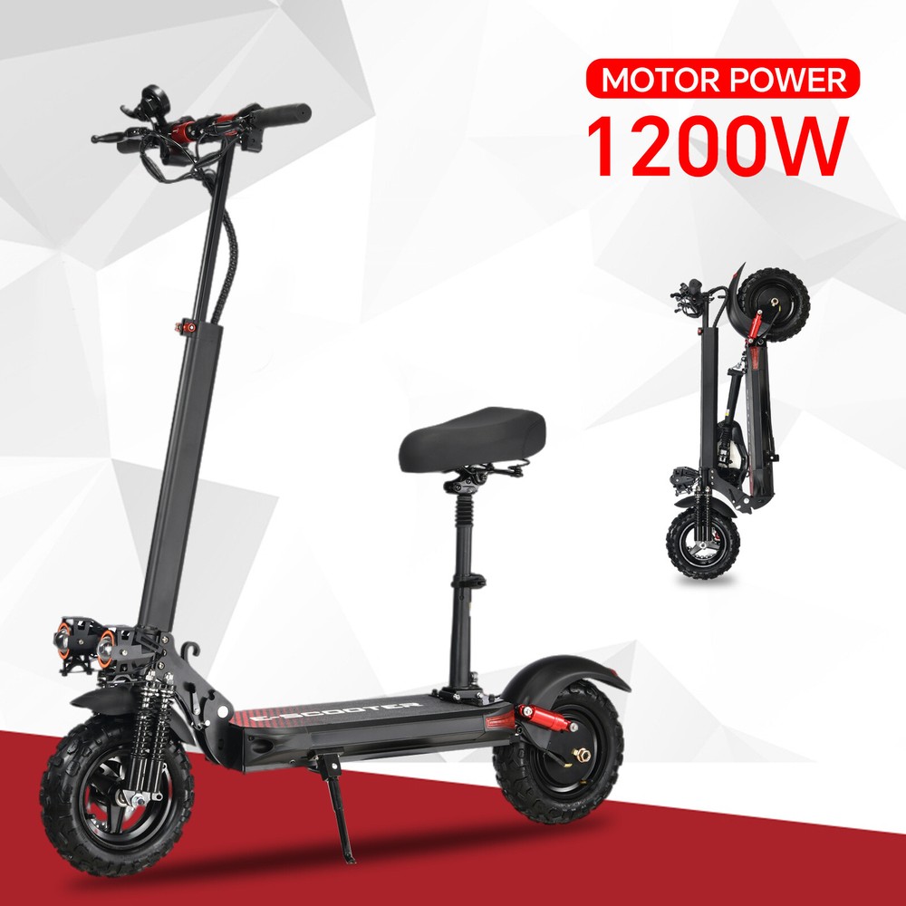 Powerful 1200W Adult Electric Scooter with 21AH 48V Battery 50km Range Off-Road Tires and Seat