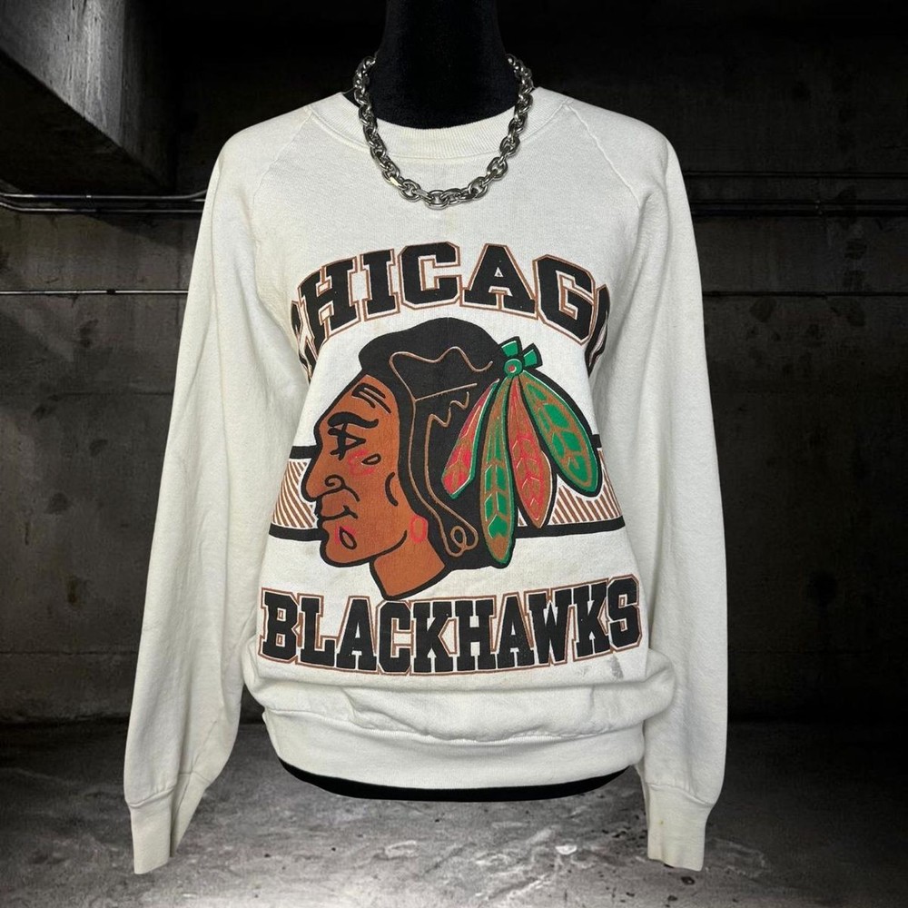 Remake 90’s Chicago Blackhawks Crewneck Sweatshirt Logo vtg RM1746
