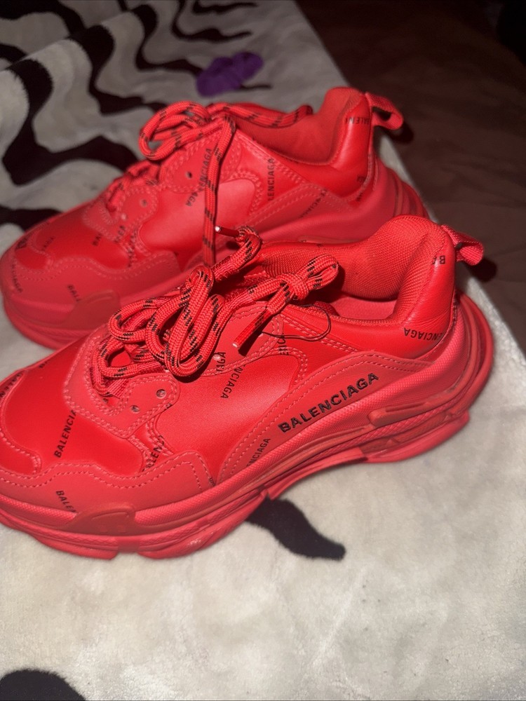 Balenciaga Triple S Women's Low Top Sneaker Shoes Red White Logo Size 37 / US 7