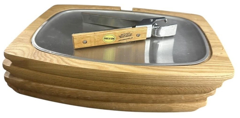 Set of 4 - Sizzle Stainless Steel Hot Plates with Wooden Serving Trays VPC