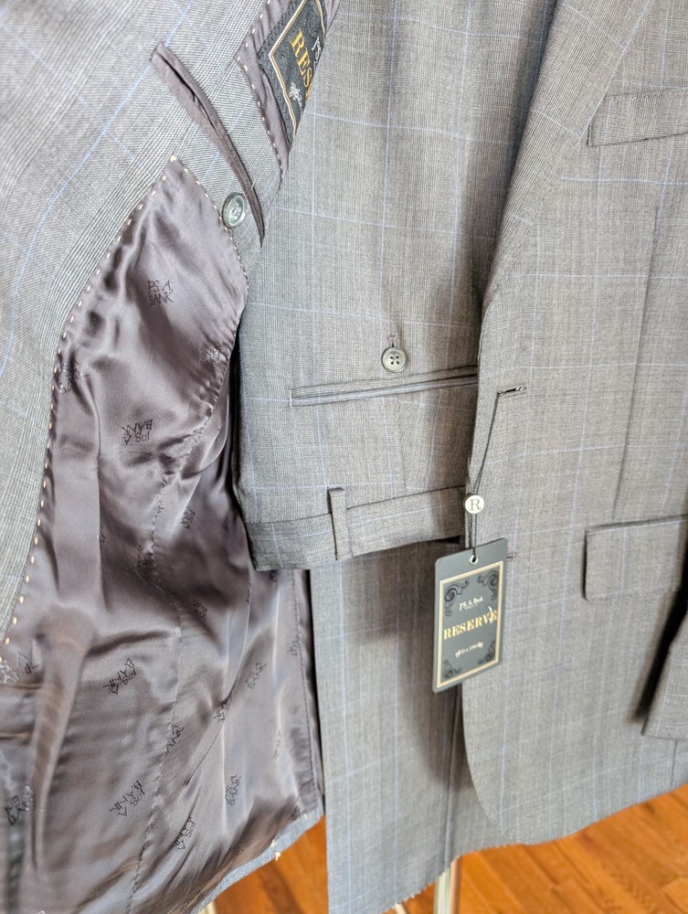 Jos. A Bank Reserve / Lanificio In Biella Gray Suit / Blue Plaid - 36S/30