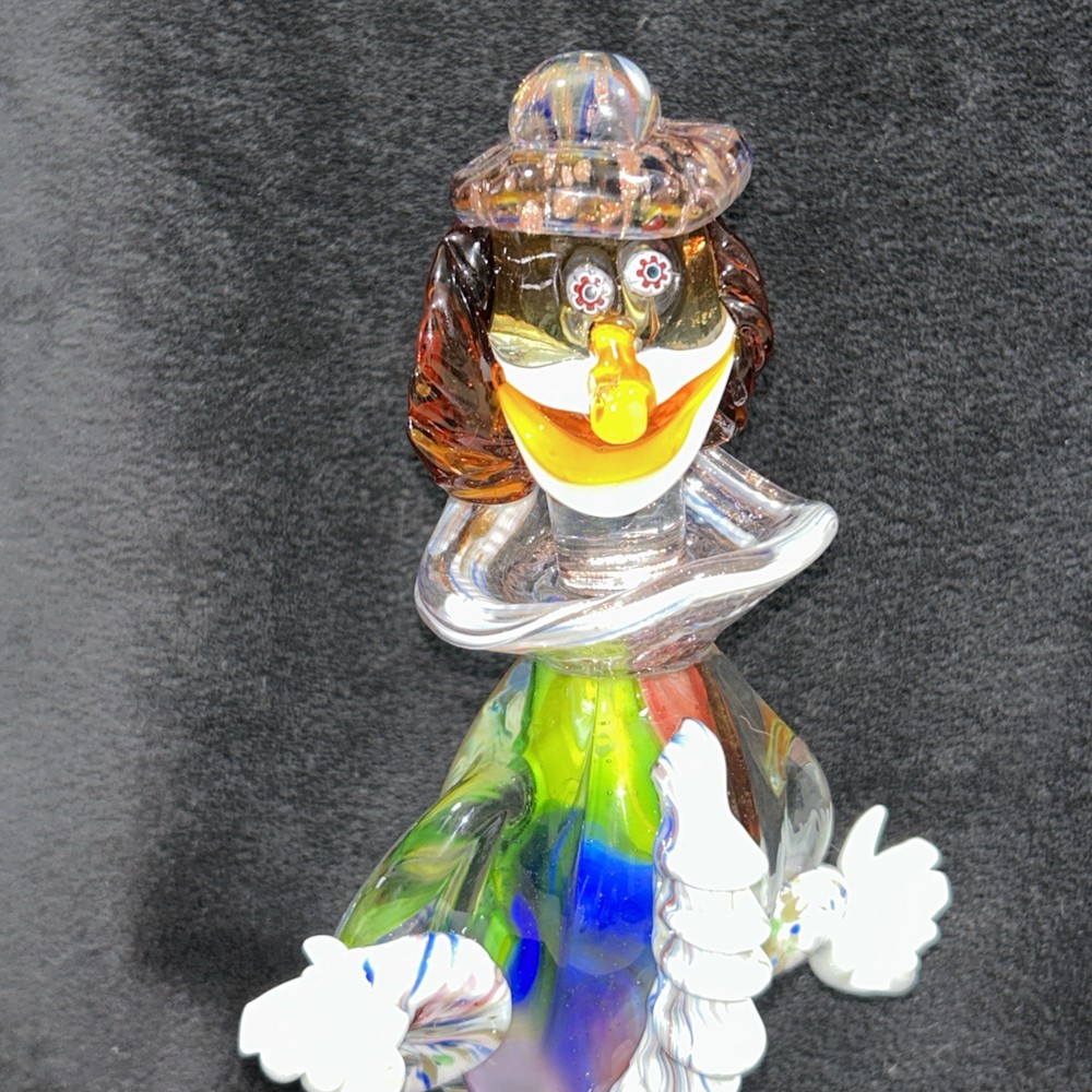 Murano Italy Glass Clown Figurine with Cape MCM Glitter Art