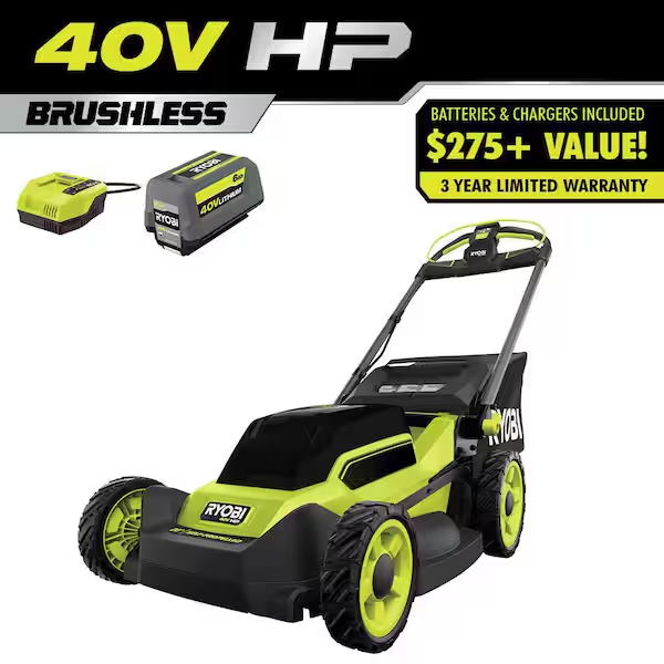 RYOBI 40V HP Brushless 20-Inch Cordless Battery Walk-Behind Lawn Mower