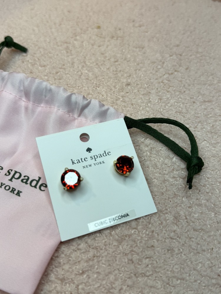 NWT Kate Spade Glitter Square Stud Earrings $38 Garnet Red