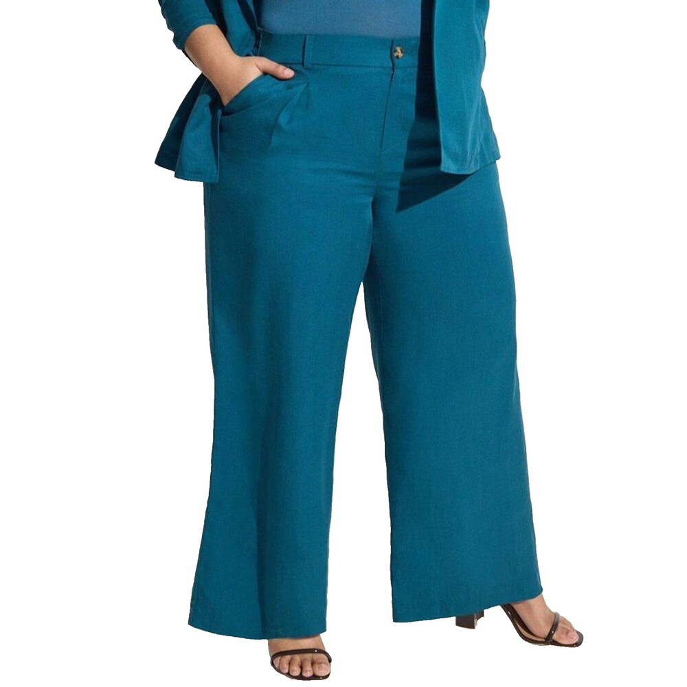 Torrid Wide Leg Studio Blue Linen Blend High Rise Pants Size 26 R