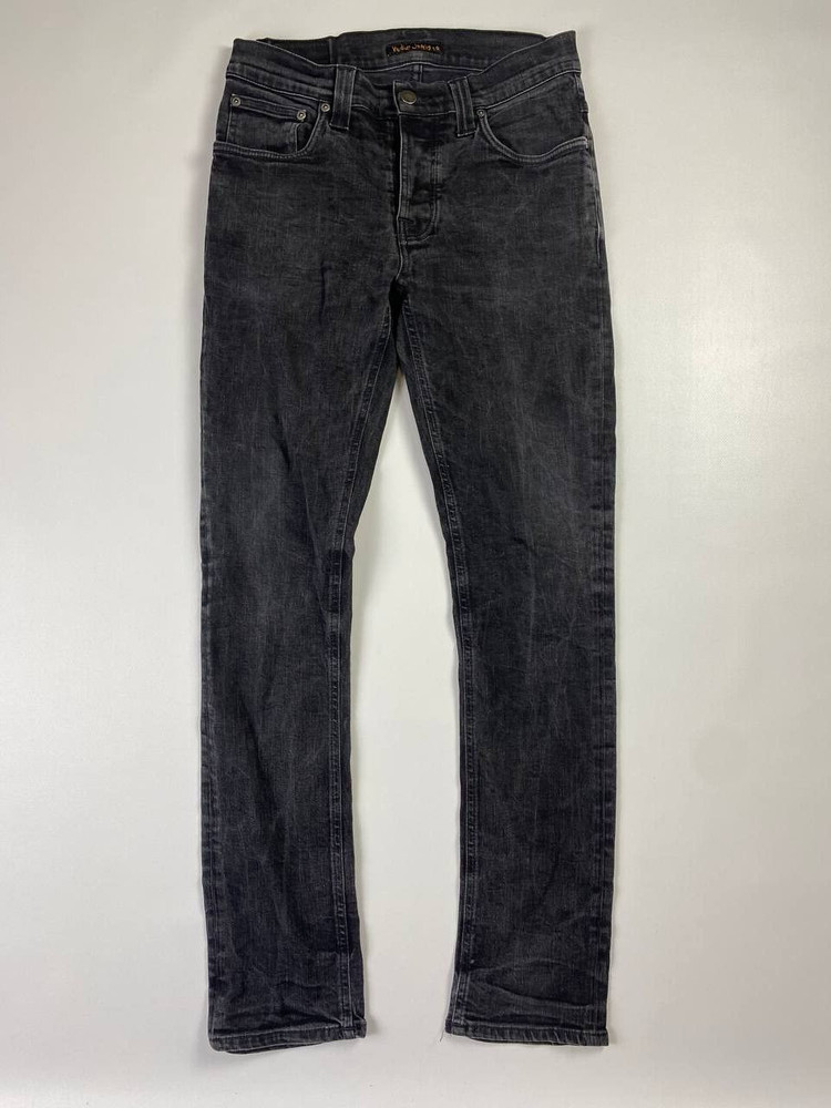NUDIE GRIM TIM Gray Wash Denim STRAIGHT STRETCH Jeans W33 L32 Button Fly
