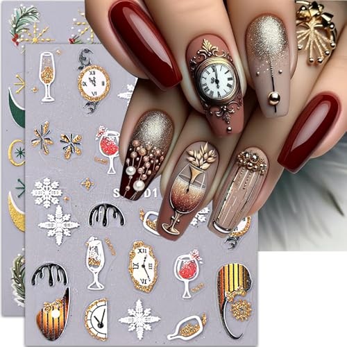 Christmas Nail Stickers Decals 5D Embossed Nail Art Stickers Christmas style1