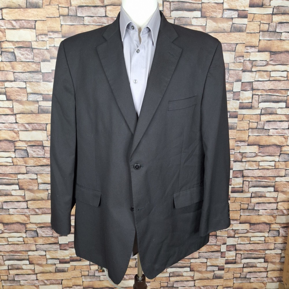 Haggar Men's Suit Jacket Blazer 48L Solid Black Single Vented