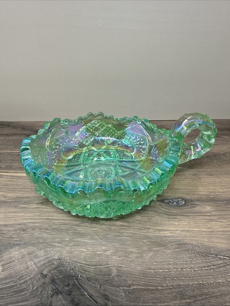 Vintage Lenox Imperial Glass Uranium Green Saw Tooth Candy Dish