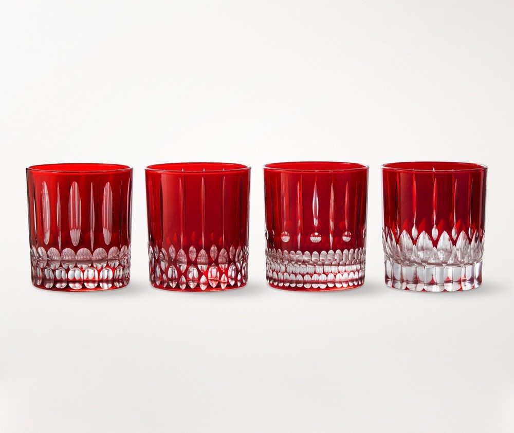 Williams Sonoma Red Wilshire Jewel Cut 4-Piece Glass Set 3.75”