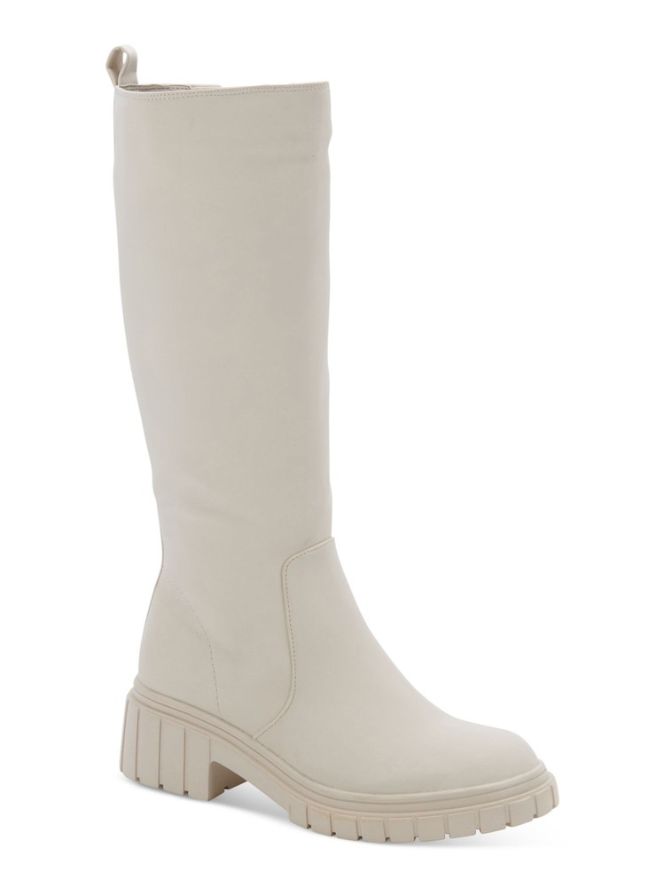 AQUA COLLEGE Womens Ivory Waterproof Paz Round Toe Block Heel Riding Boot 7.5 M