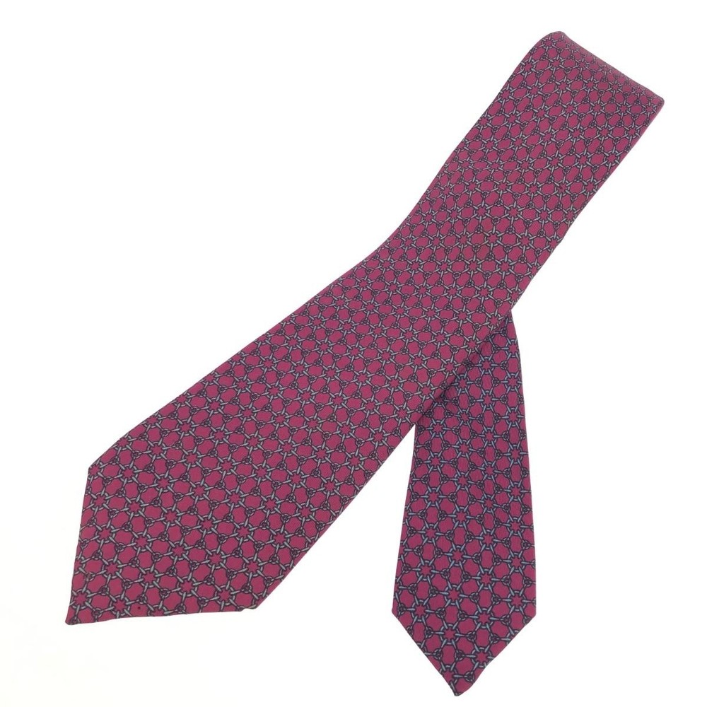 HERMES Necktie Tie 100% Silk Geometric Men's Authentic Pink Made in France