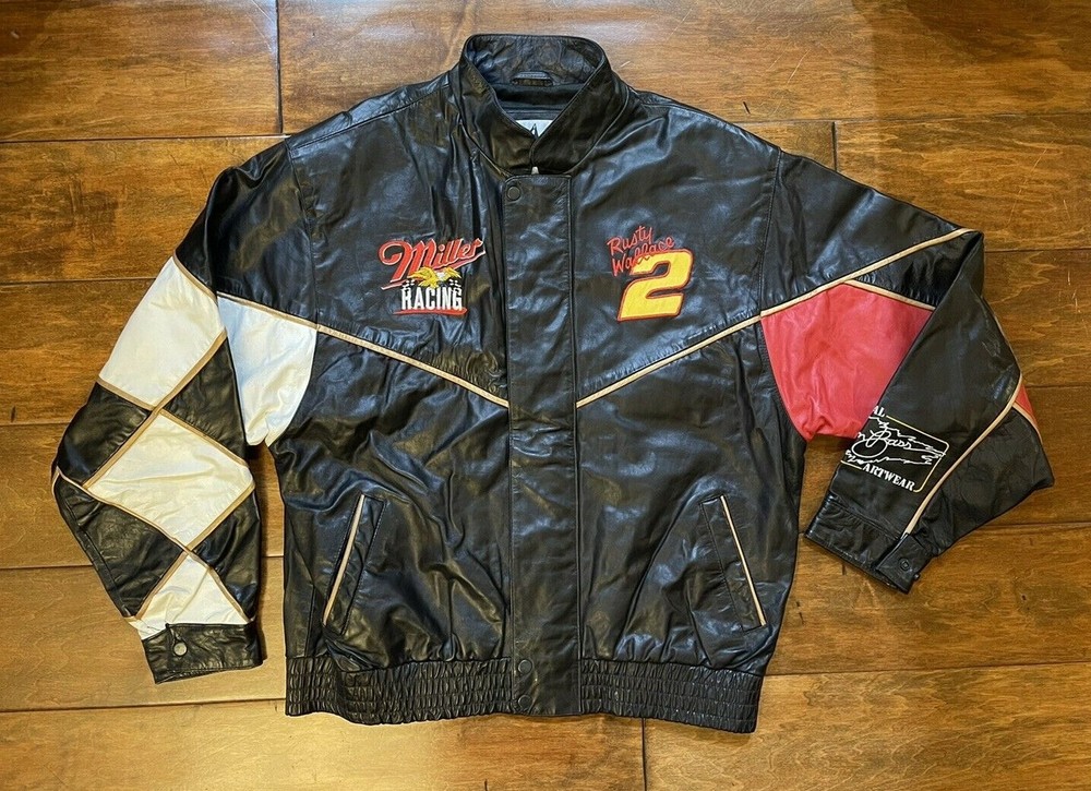 Rusty Wallace #2 Sam Bass Miller Racing Leather Race Jacket Mens X-Large NASCAR