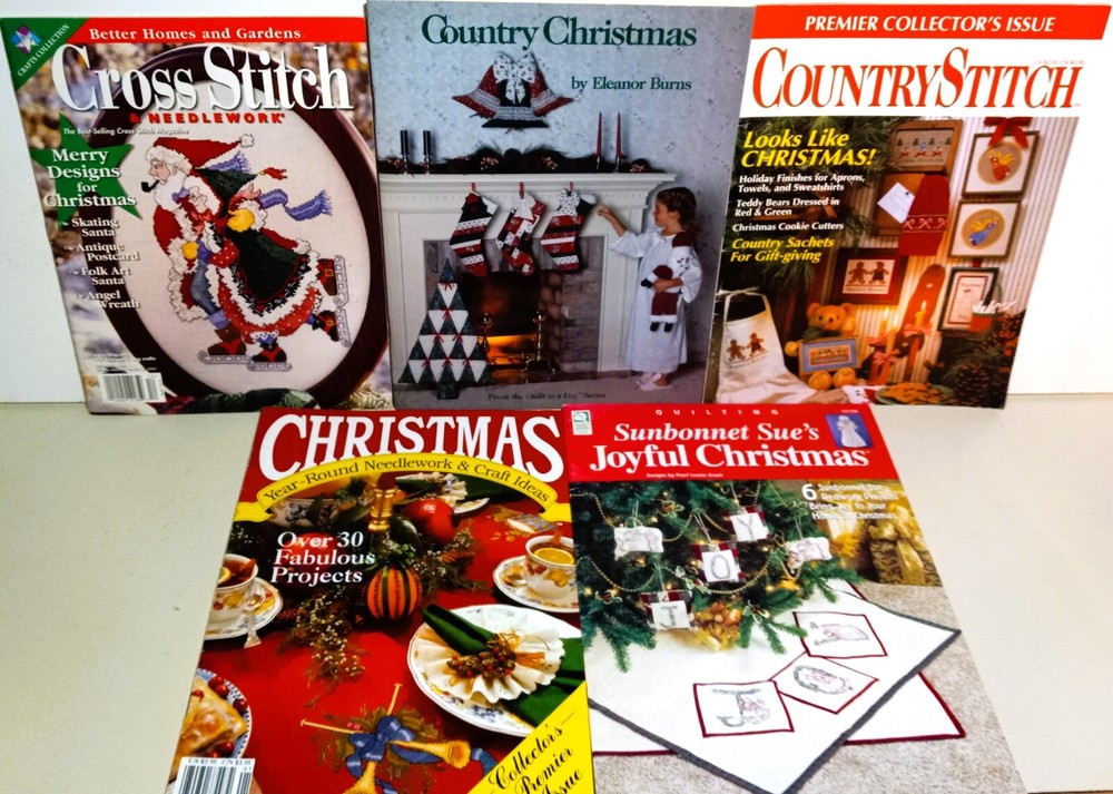 Lot of 5 Christmas craft, needle work, projects magazines