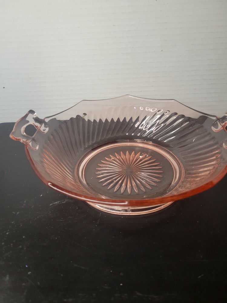 Vintage Pink Depression Imperial Glass Twisted Handle Serving Bowl  
