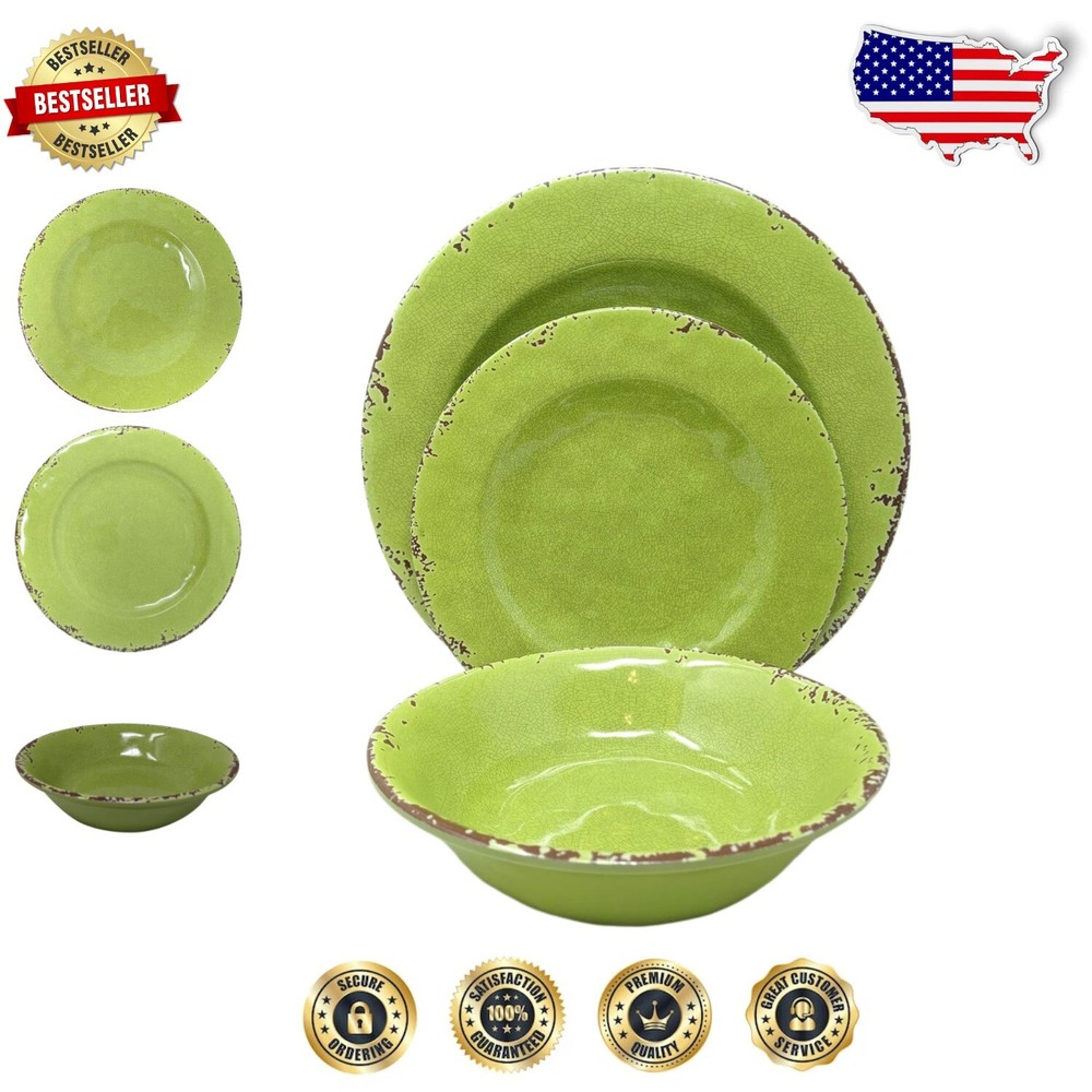 Juego de vajilla rústica lavable a máquina de 12 piezas - Perfecto para interiores y exteriores