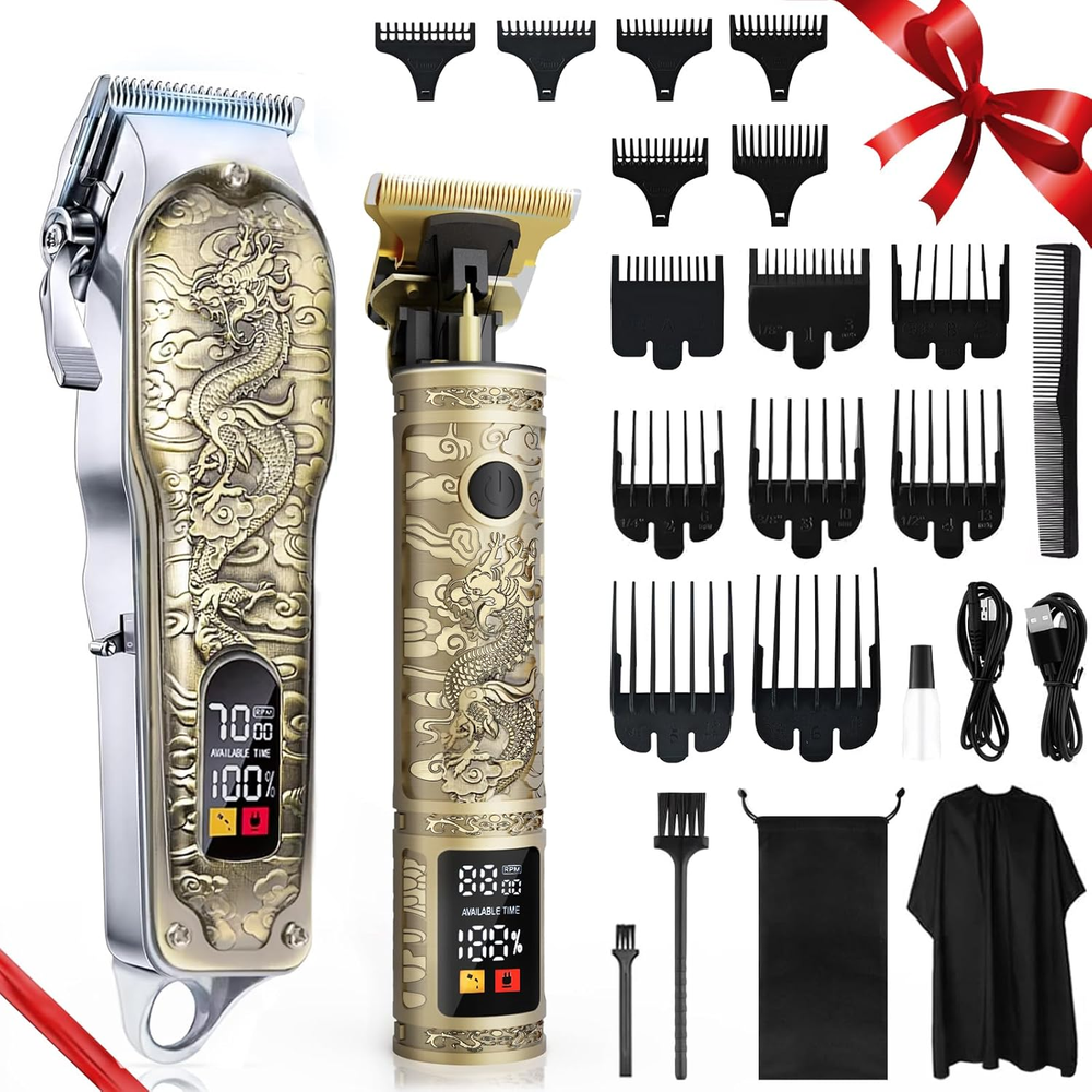Professional Cordless Rechargeable Hair Clippers & Trimmers Set for Men - Barber Quality