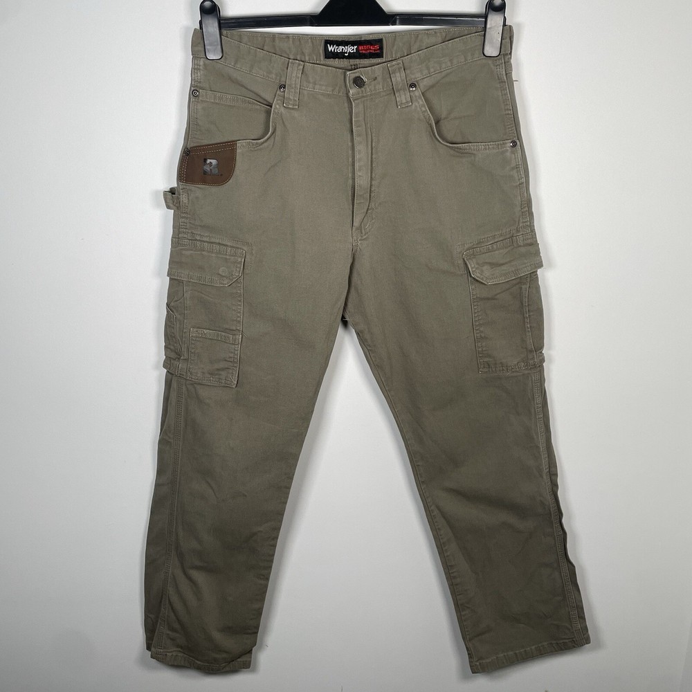 Wrangler Riggs Cargo Workwear Trousers Straight Leg Khaki Mens Size W34 L32