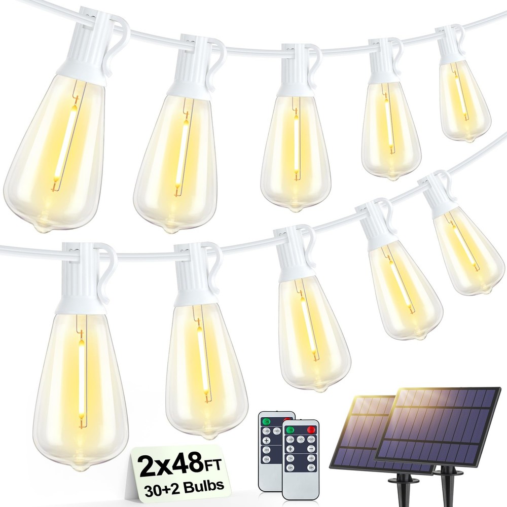 96FT2x48FT Solar Outdoor String Lights with Remote & Timer Waterproof Dimmable