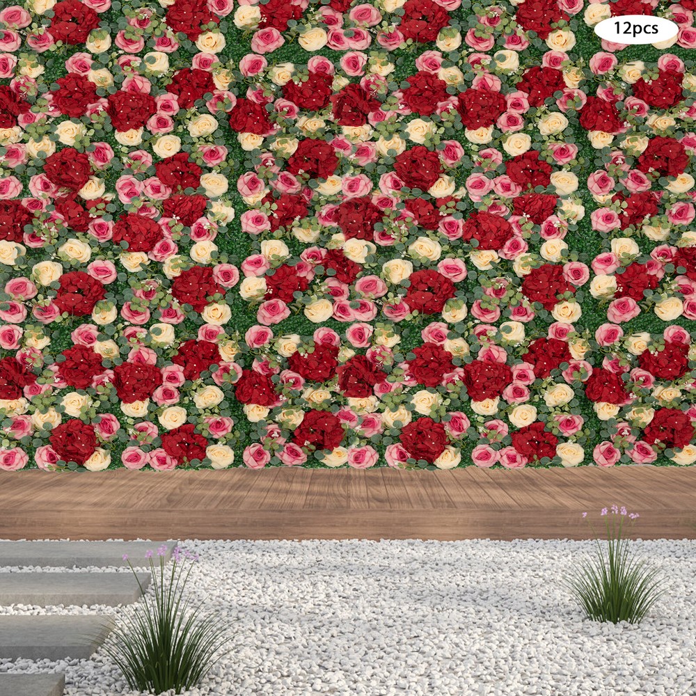 12Pcs Artificial Flower Wall Panel  Backdrop Wedding Rose Hydrangea Flower Decor