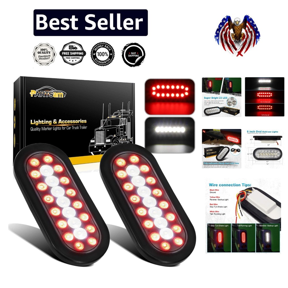Universal 2Pcs 6.3 inch Oval LED Tail Lights for Trailers & Trucks – Waterproof