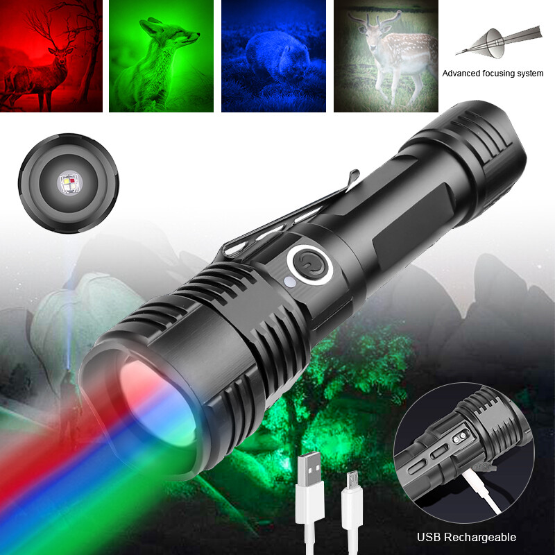 4in1 Red Green White Blue LED Multicolor Tactical Torch Flashlight Hunting Light