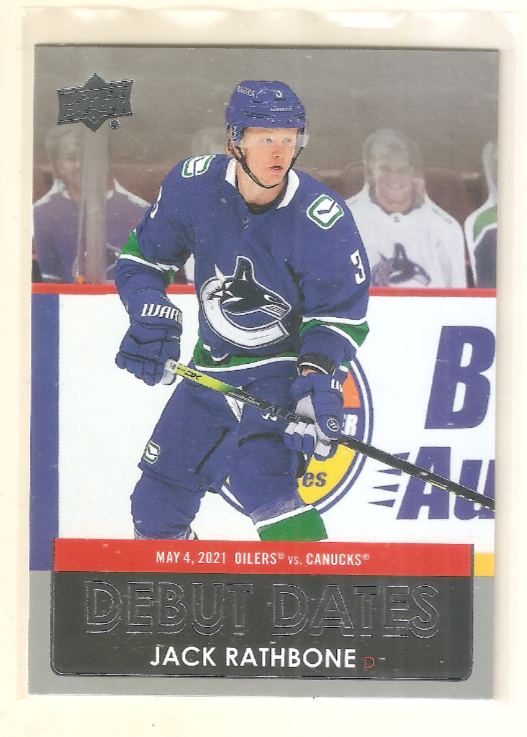 Jack Rathbone 2021-22 Upper Deck Series 1 Debut Dates Insert #9 Canucks