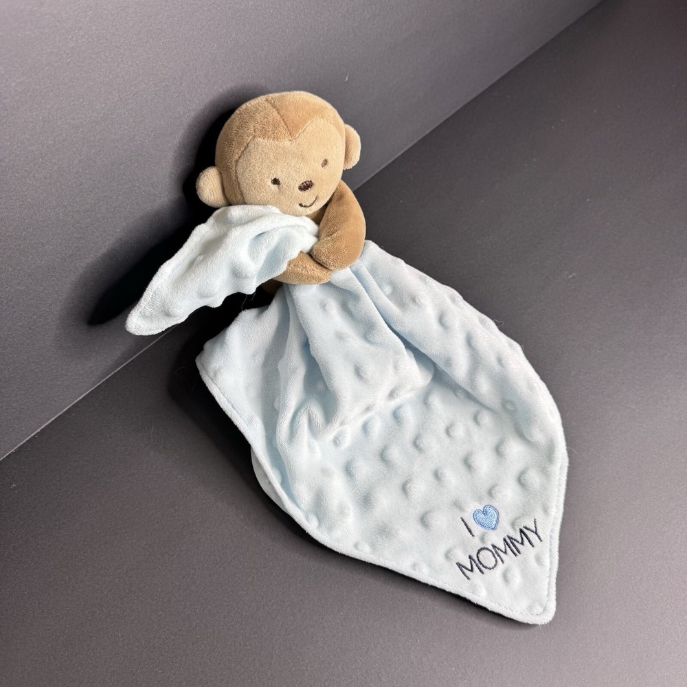 Carter’s I Love Mommy Monkey Lovey Baby Blue Comfy Snuggle Blanket Plush Soft