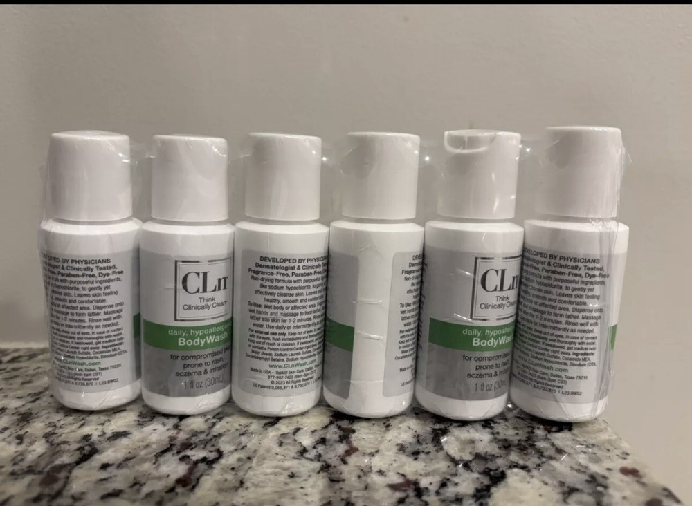 6 CLn Hypoallergenic Body Wash for Rash, Eczema, and Irritated Skin 1 oz