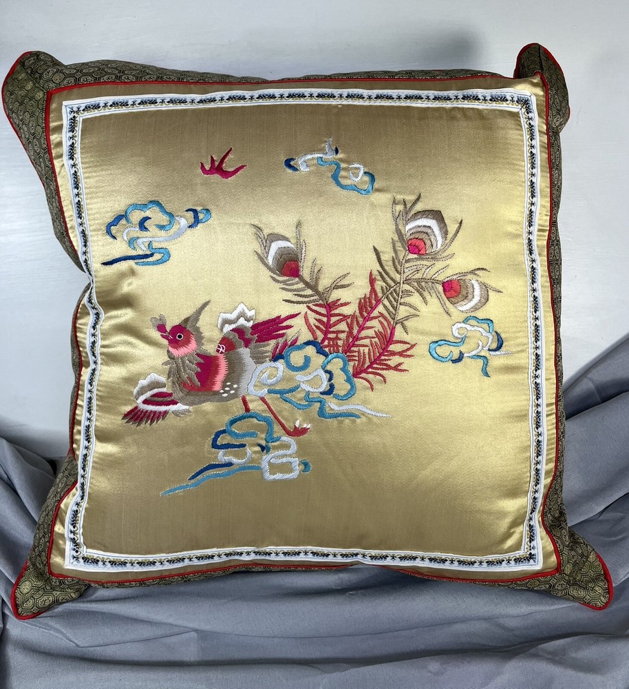 Chinese Silk Embroidered Brocade Pillow Phoenix  15
