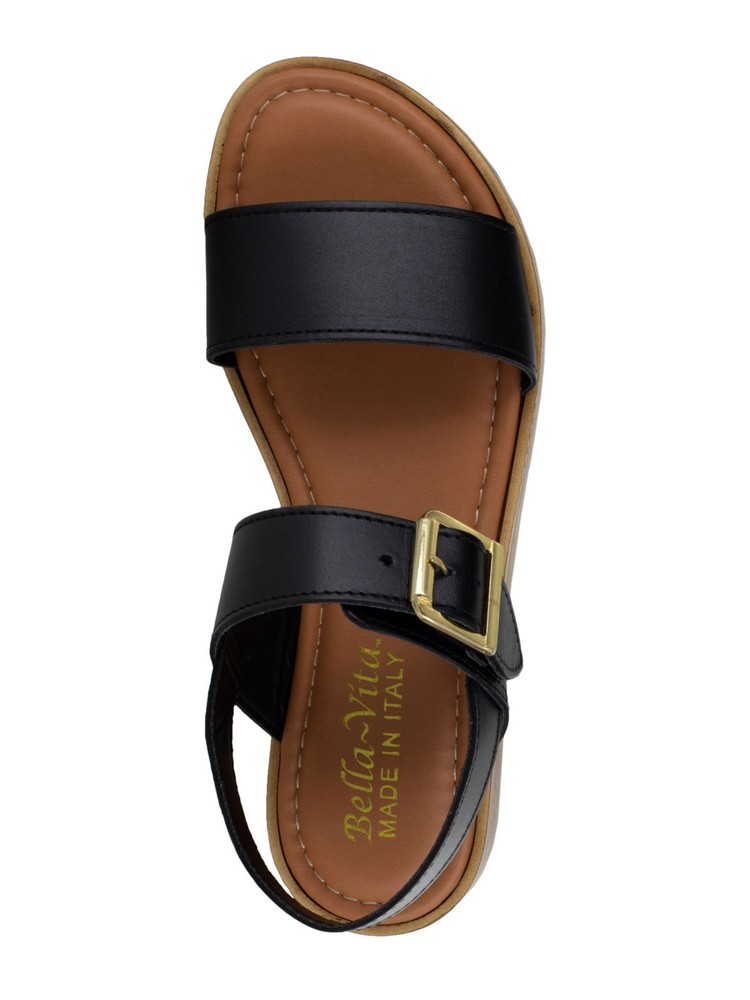 BELLA VITA Womens Black Heel Strap Tay-italy Open Wedge Sandals Shoes 6.5