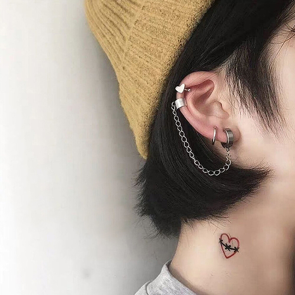 6 Pcs Earrings with Cuff and Chain Dark Wind Pieces Cuffs Adjustable Woman