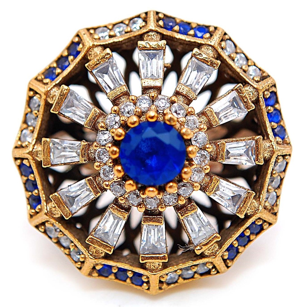 Vintage Ottoman Empire Style 4CT Treated Sapphire 925 Sterling Silver Ring Size 8 HB3-6