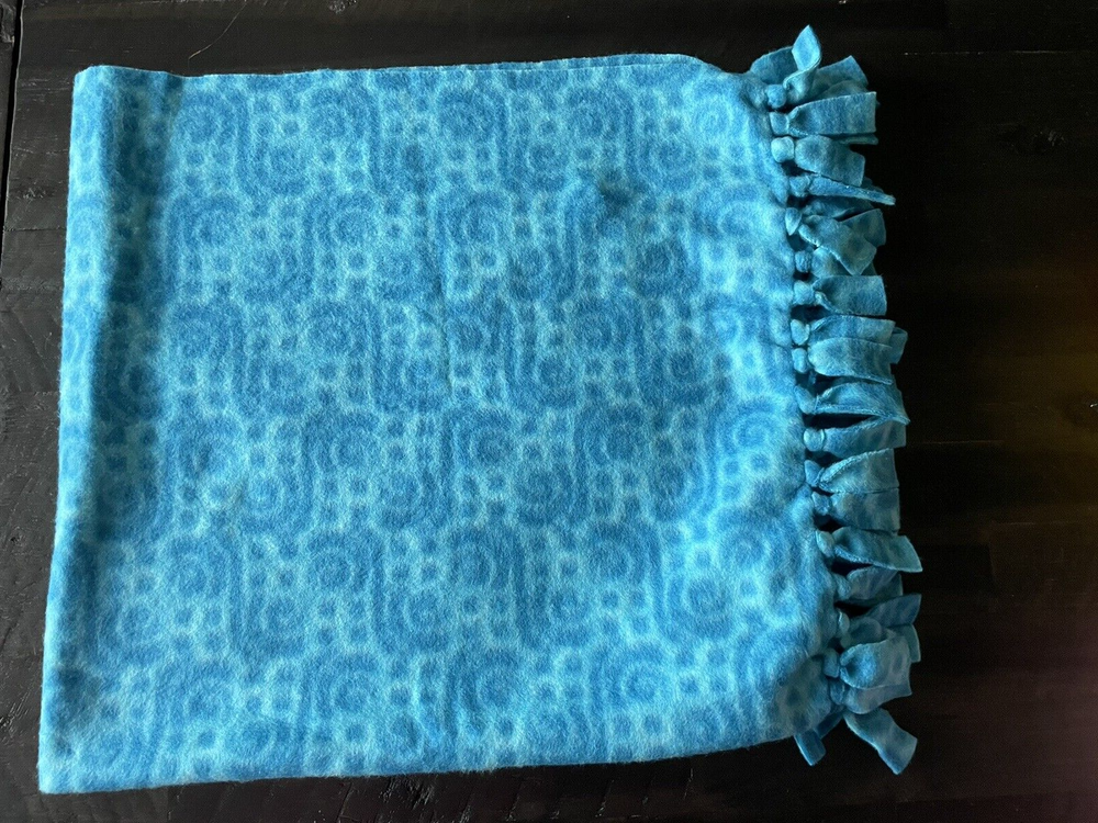 Toddler Kids Travel Nap Blue Fleece Blanket Geometric swirls Handmade New