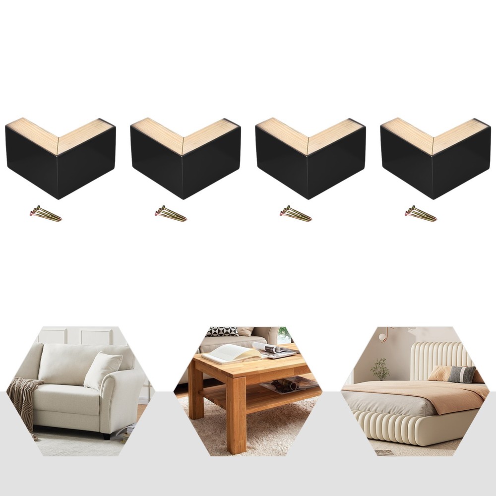 Replacement Sofa Couch Booth Furniture Legs 4-Pack L shape BLACK Wood Bed Riser