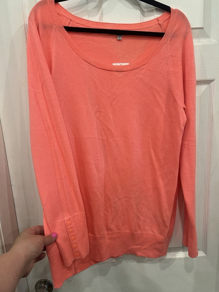 Gap Womens Sweater neon  Coral Wool Blend Long Sleeve Scoop Neck  Knit Size XXL
