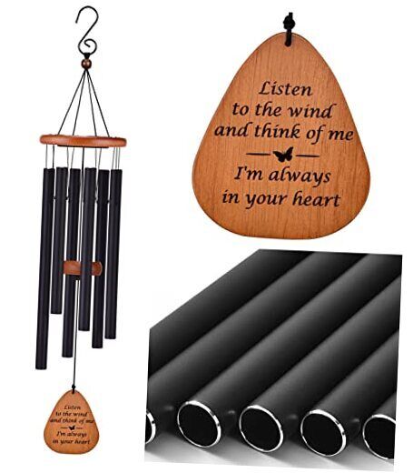Memorial Sympathy Wind Chimes for Loss of Loved One, Bereavement Gift B- Black