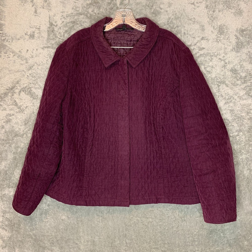 Briggs New York Women Soft Corduroy Quilted Cropped Snap Front Jacket 24W Plus