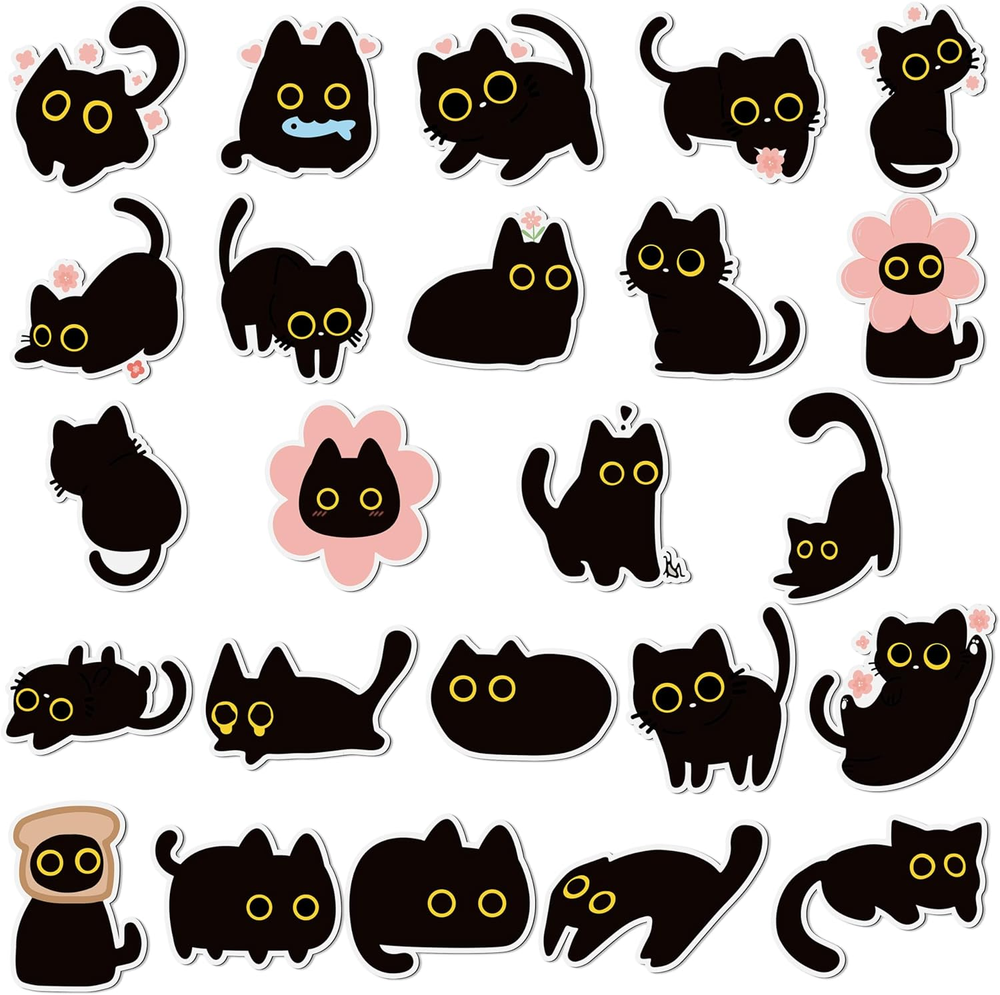 24Pcs Cute Black Cat Fridge Magnets, for Cat Lover, Funny Refrigerator Magnetic
