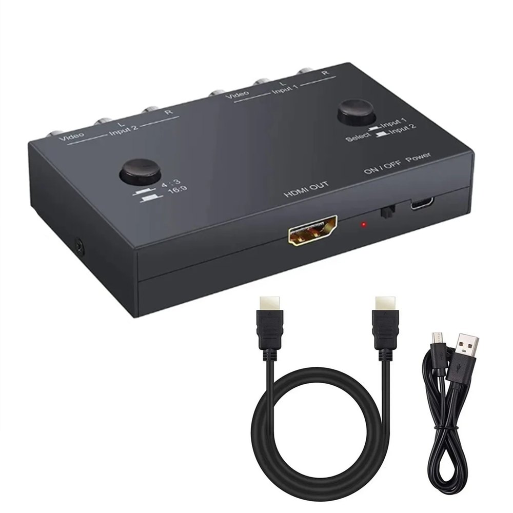 2-Port RCA to HDMI Converter 1080p 60Hz Adapter for AV Composite Video