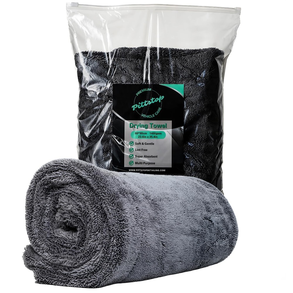 Pittstop Large 24x35 Inch 1400 GSM Edgeless Microfiber Drying Towel for Scratch-Free Cleaning