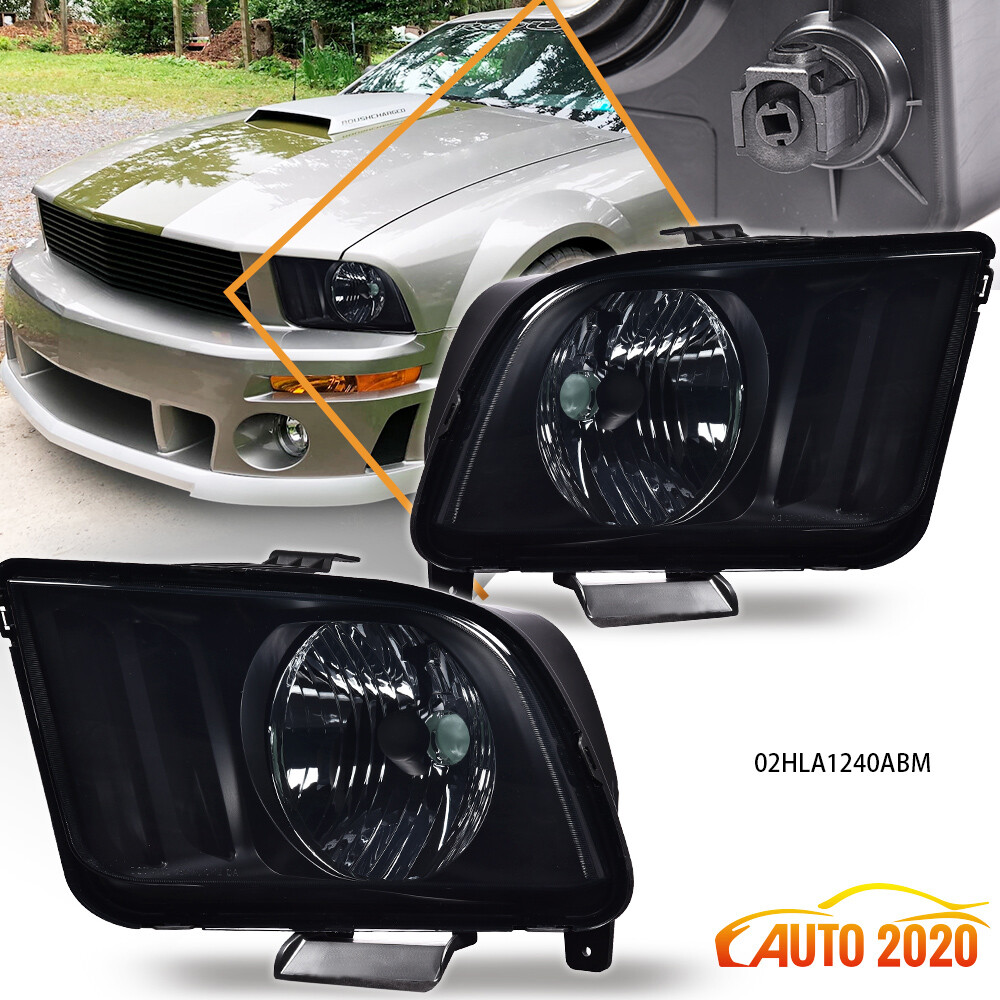 2x Fit For 2005-2009 Ford Mustang Black Housing Headlight Smoked Lens Head Lamps