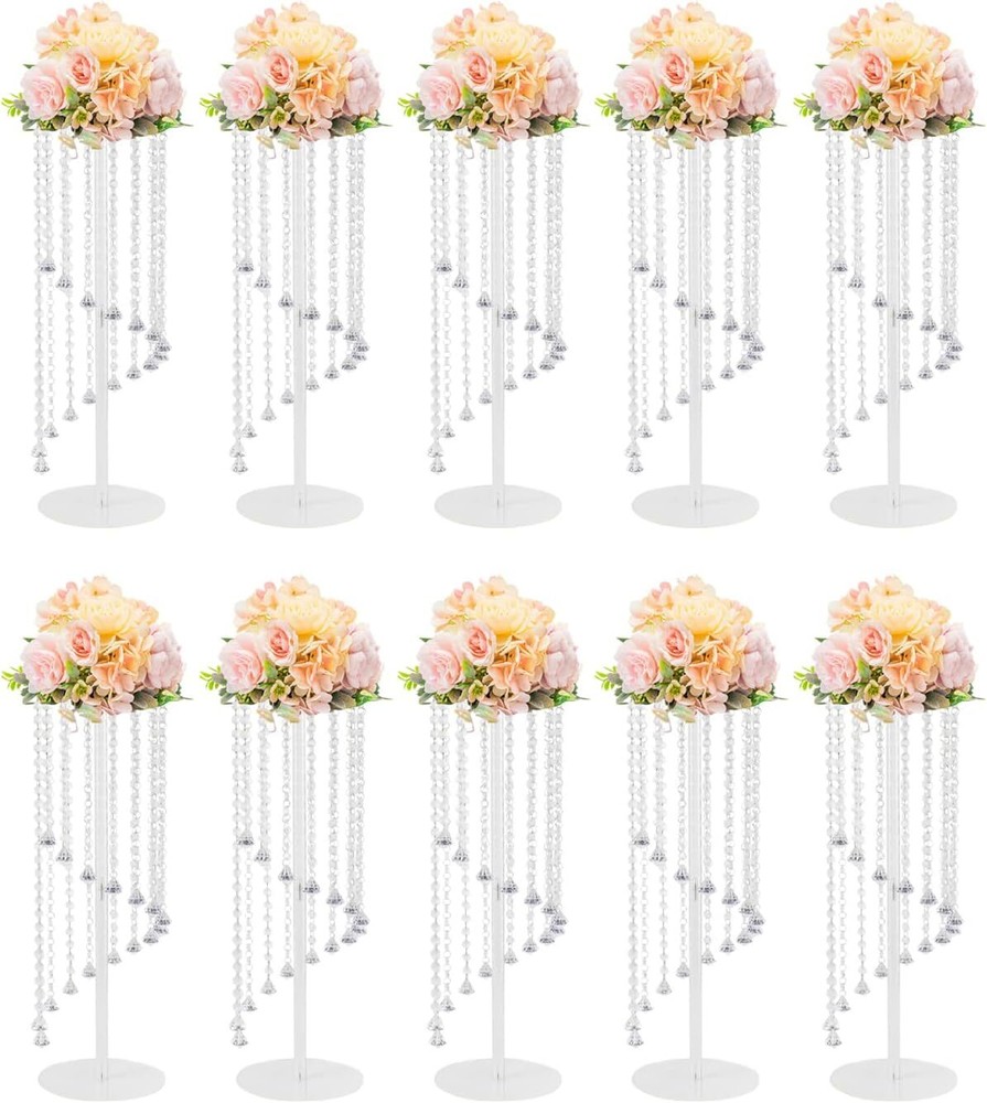 Clear Acrylic Vase for Centerpiece, 10Pcs Floor Vase Stand (23.6Inch Tall)